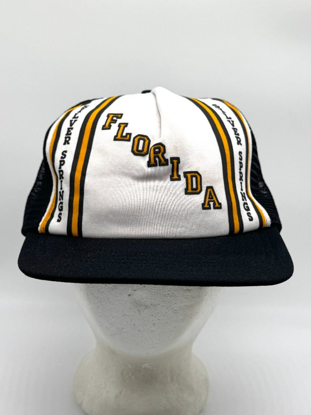 Vintage Florida Silver Springs Snapback Trucker Hat Black White Gold Tourist
